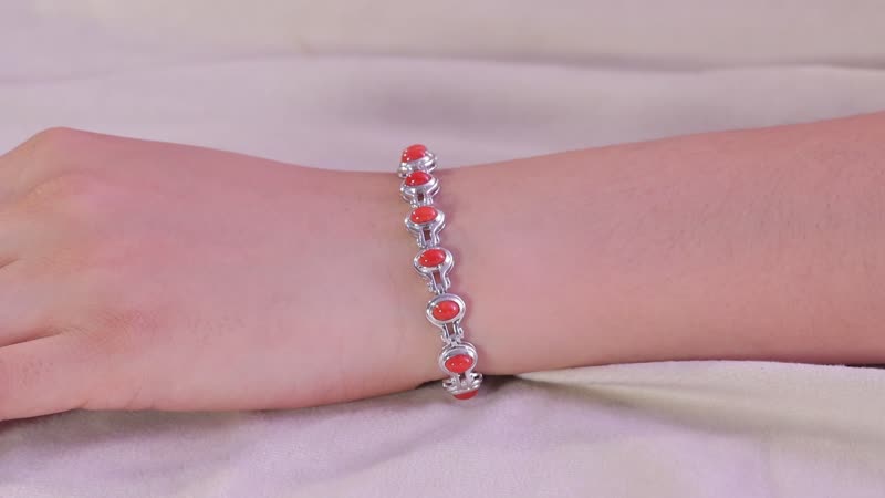 Mediterranean Coral, White Zircon Bracelet in Platinum Over Sterling Silver (6.50 In) 9.60 ctw