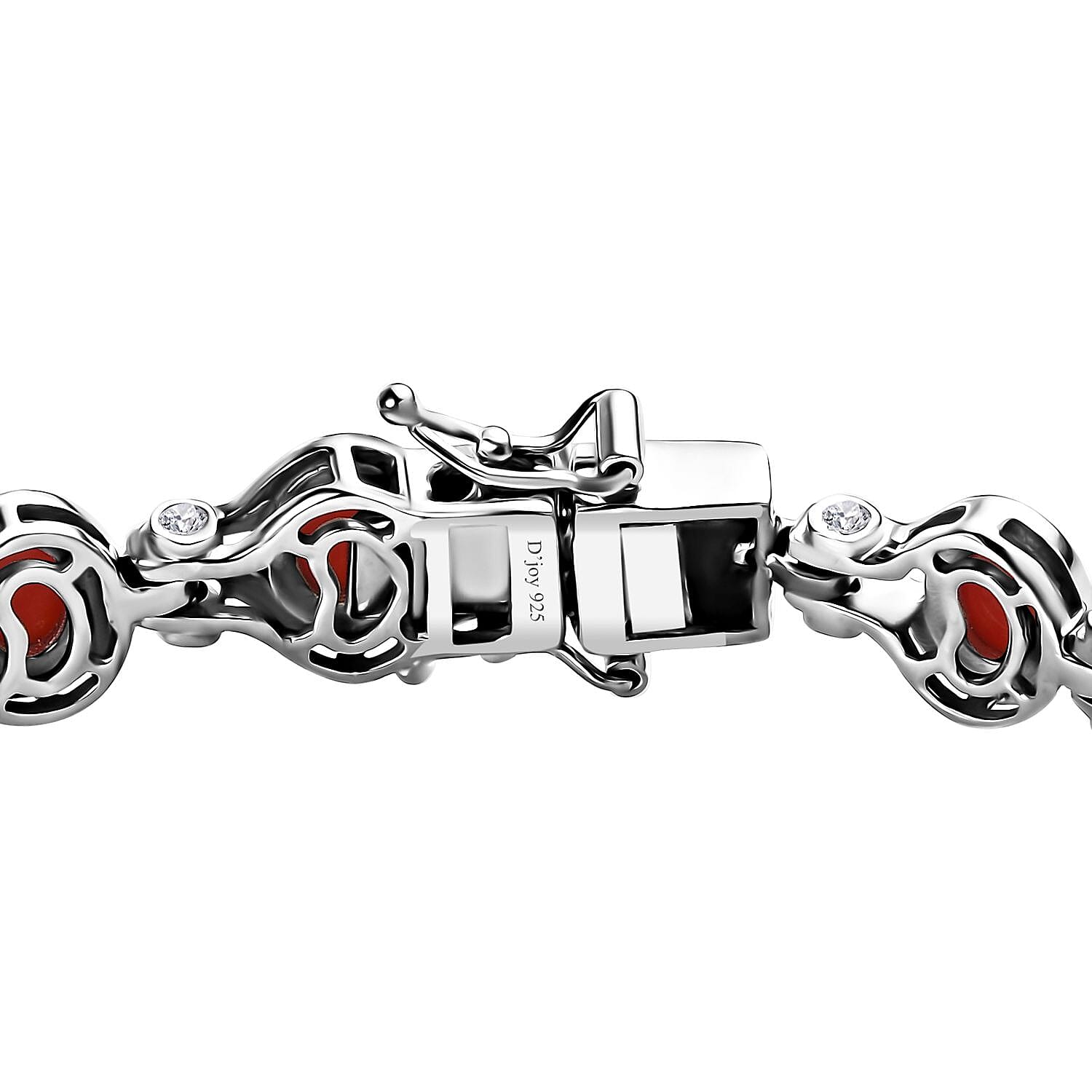 D'Joy Mediterranean Coral and White Zircon Link Bracelet in Platinum Over Sterling Silver (6.50 In) 9.60 ctw