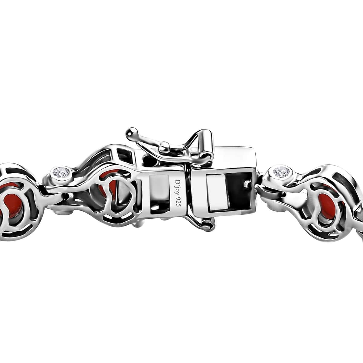 Mediterranean Coral and White Zircon Link Bracelet in Platinum Over Sterling Silver (6.50 In) 9.60 ctw image number 3