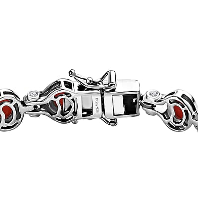 D'Joy Mediterranean Coral and White Zircon Link Bracelet in Platinum Over Sterling Silver (6.50 In) 9.60 ctw
