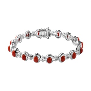Mediterranean Coral and White Zircon Link Bracelet in Platinum Over Sterling Silver (7.25 In) 9.60 ctw