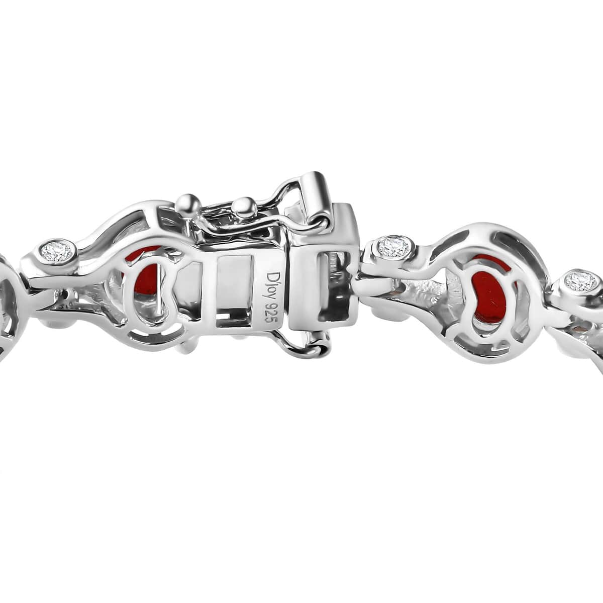 Mediterranean Coral and White Zircon Link Bracelet in Platinum Over Sterling Silver (7.25 In) 9.60 ctw image number 3