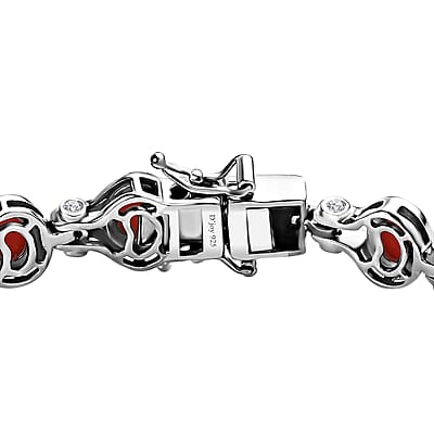 Mediterranean Coral and White Zircon Link Bracelet in Platinum Over Sterling Silver (8.00 In) 10.75 ctw