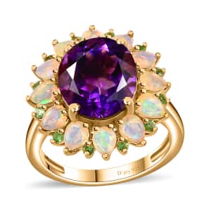 AAA Moroccan Amethyst and Multi Gemstone Floral Ring in 18K Vermeil Yellow Gold Over Sterling Silver (Size 10.0) 6.00 ctw