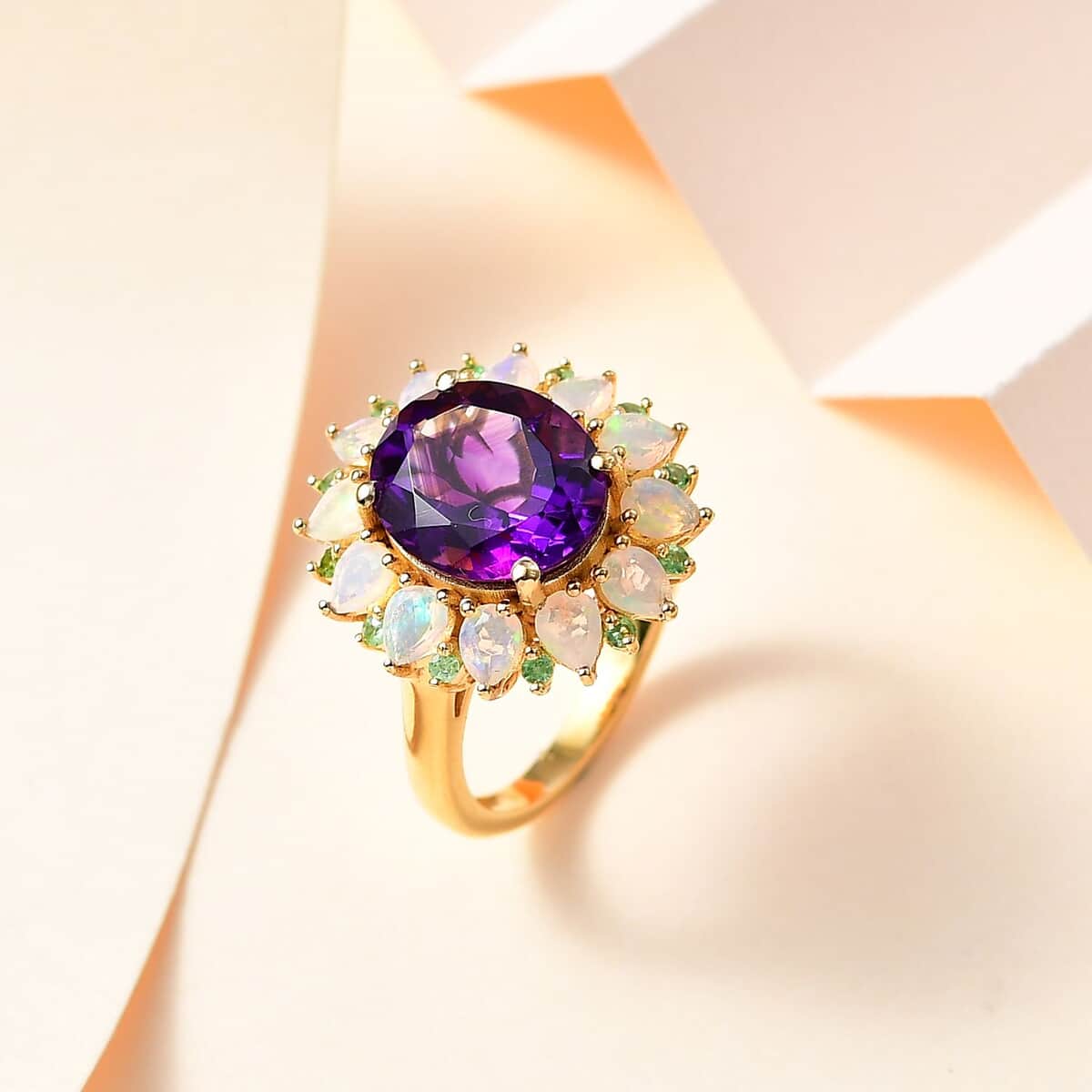 AAA Moroccan Amethyst and Multi Gemstone Floral Ring in 18K Vermeil Yellow Gold Over Sterling Silver (Size 10.0) 6.00 ctw image number 1