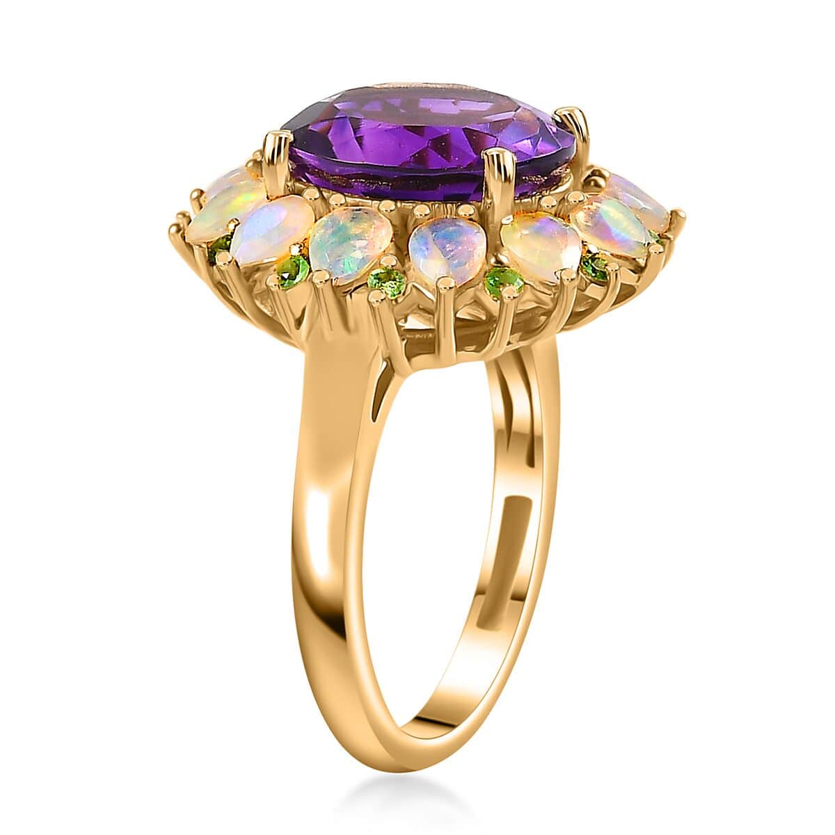 AAA Moroccan Amethyst and Multi Gemstone Floral Ring in 18K Vermeil Yellow Gold Over Sterling Silver (Size 10.0) 6.00 ctw image number 3