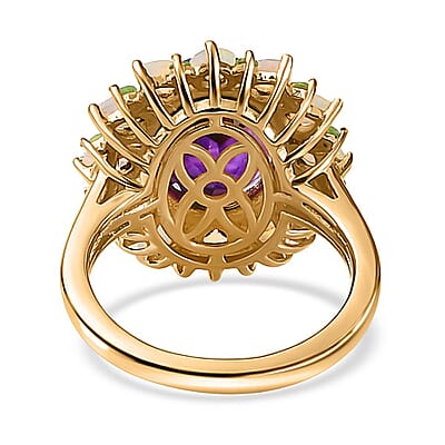 AAA Moroccan Amethyst and Multi Gemstone Floral Ring in 18K Vermeil Yellow Gold Over Sterling Silver (Size 10.0) 6.00 ctw