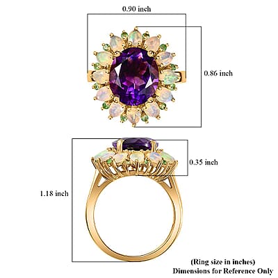 AAA Moroccan Amethyst and Multi Gemstone Floral Ring in 18K Vermeil Yellow Gold Over Sterling Silver (Size 10.0) 6.00 ctw
