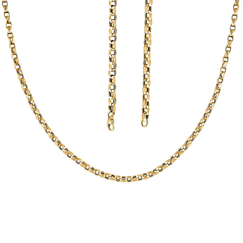Italian 10K Yellow Gold Concave Mirror Oval Rolo Necklace 22 Inches 10.58 Grams