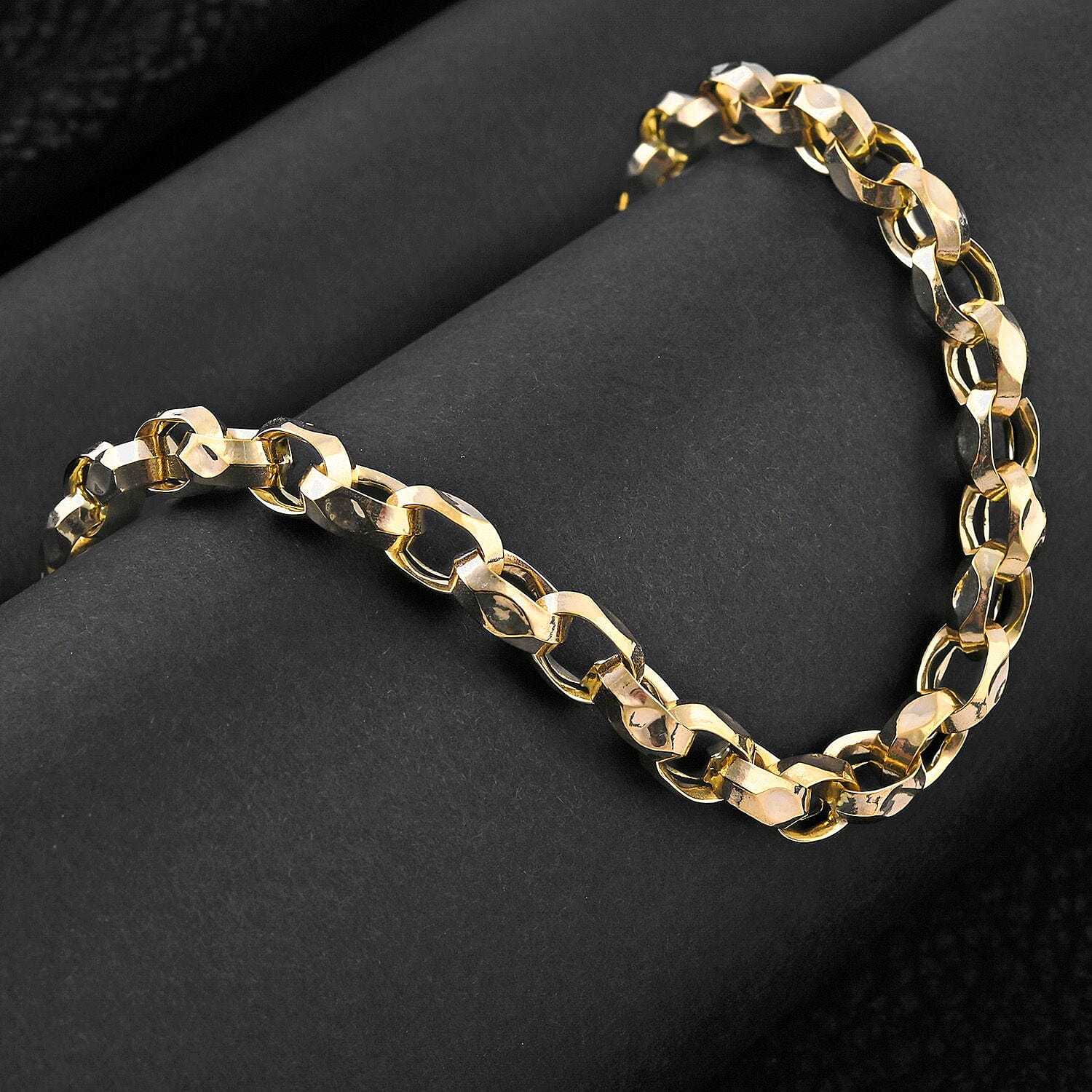 Italian 10K Yellow Gold Concave Mirror Oval Rolo Necklace 22 Inches 10.58 Grams