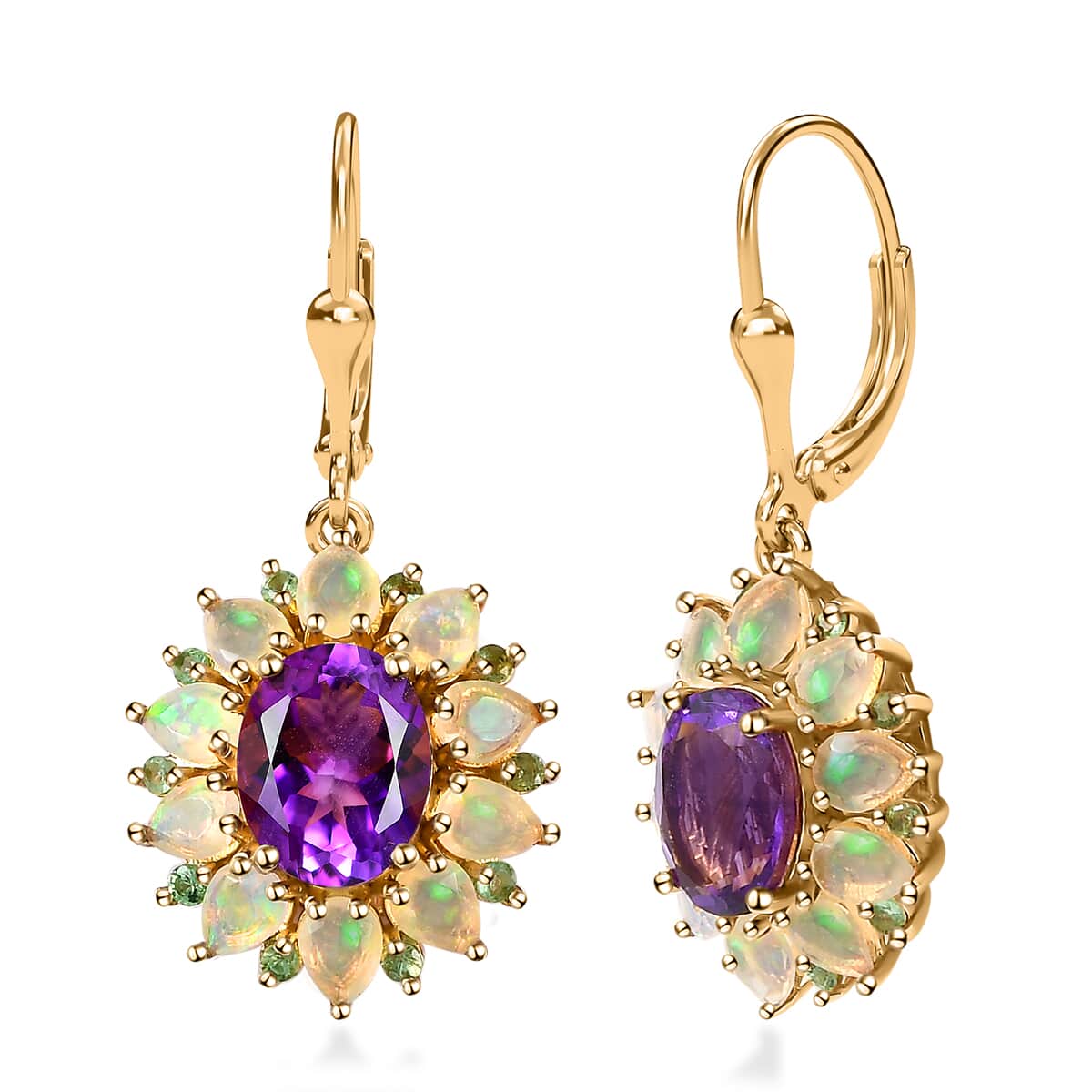AAA Moroccan Amethyst and Multi Gemstone Floral Lever Back Earrings in 18K Vermeil Yellow Gold Over Sterling Silver 6.00 ctw image number 0