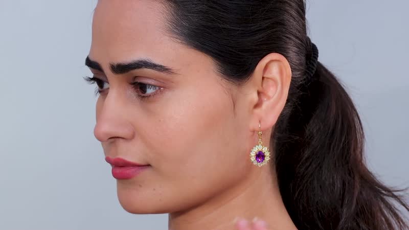 AAA Moroccan Amethyst and Multi Gemstone Floral Lever Back Earrings in 18K Vermeil Yellow Gold Over Sterling Silver 6.00 ctw