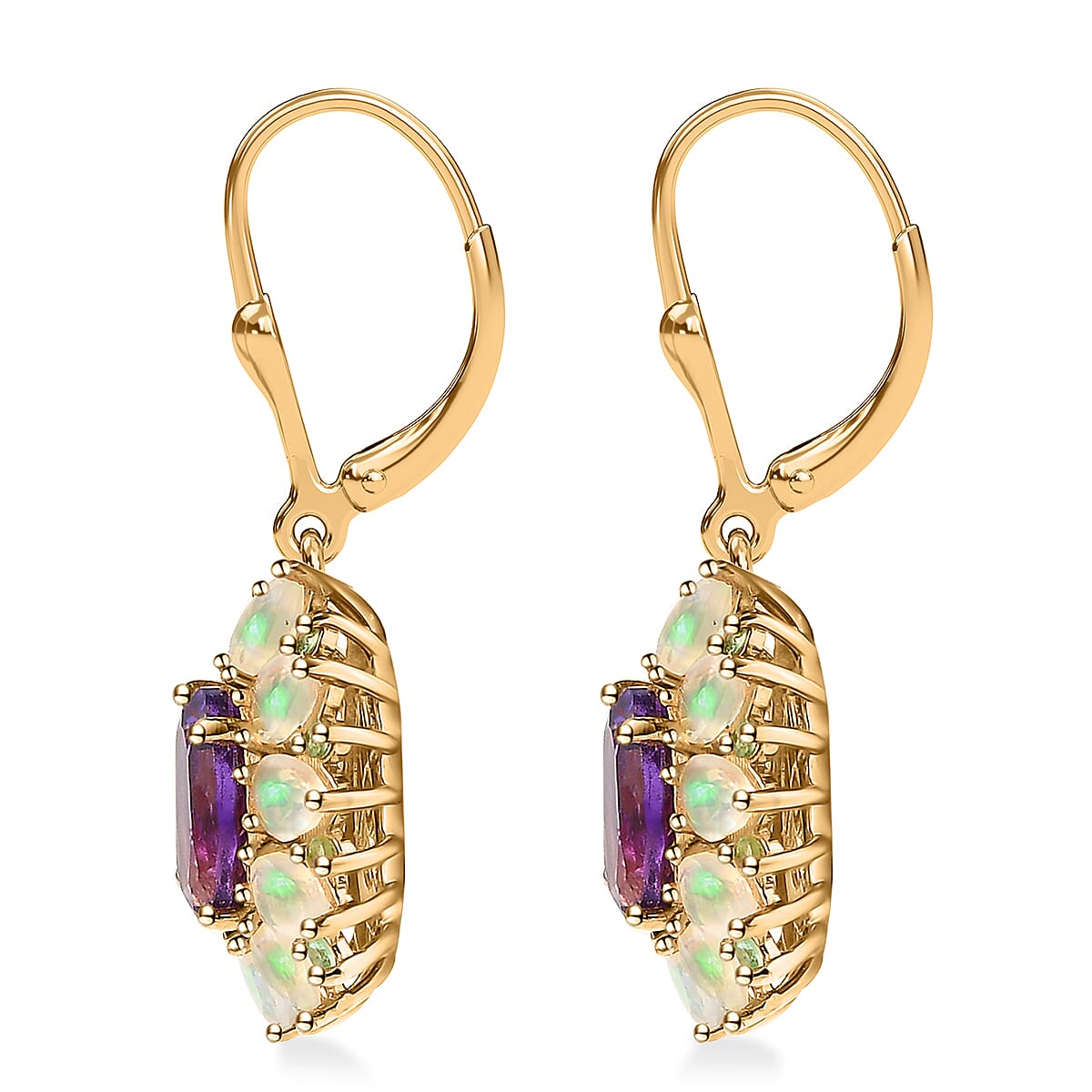 AAA Moroccan Amethyst and Multi Gemstone Floral Lever Back Earrings in 18K Vermeil Yellow Gold Over Sterling Silver 6.00 ctw