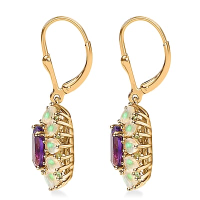 AAA Moroccan Amethyst and Multi Gemstone Floral Lever Back Earrings in 18K Vermeil Yellow Gold Over Sterling Silver 6.00 ctw