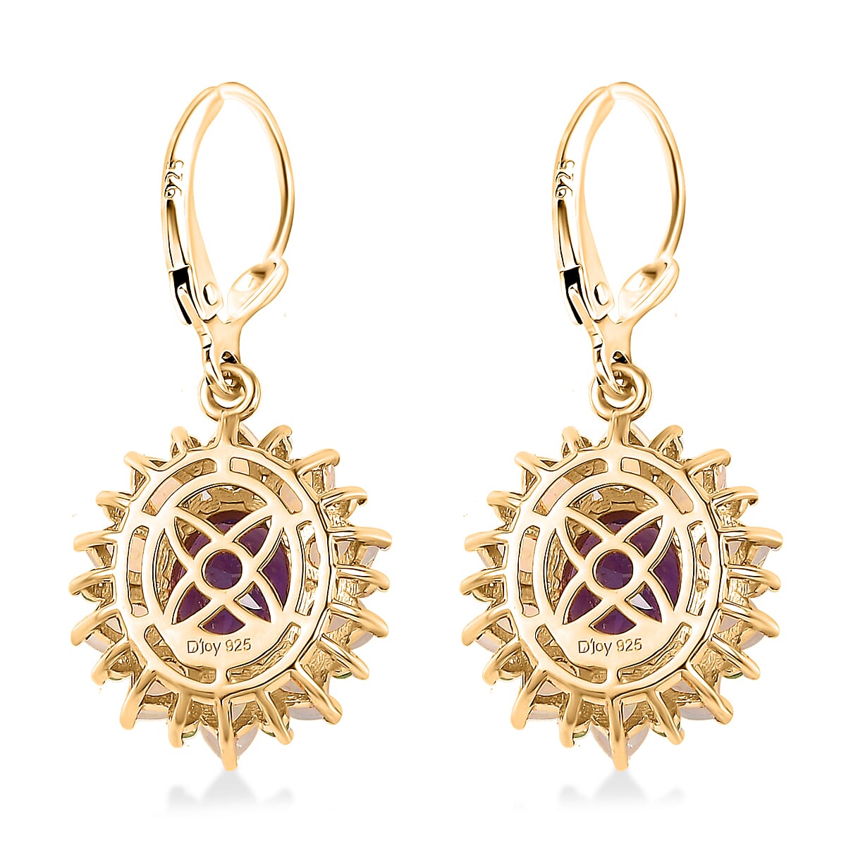AAA Moroccan Amethyst and Multi Gemstone Floral Lever Back Earrings in 18K Vermeil Yellow Gold Over Sterling Silver 6.00 ctw