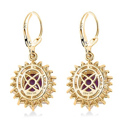 AAA Moroccan Amethyst and Multi Gemstone Floral Lever Back Earrings in 18K Vermeil Yellow Gold Over Sterling Silver 6.00 ctw