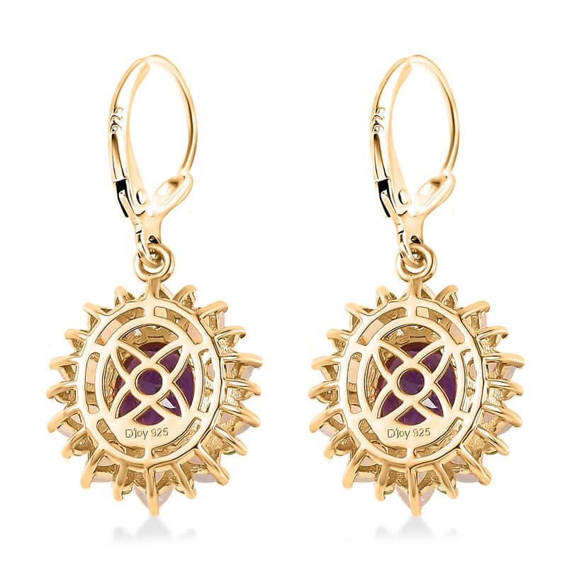AAA Moroccan Amethyst and Multi Gemstone Floral Lever Back Earrings in 18K Vermeil Yellow Gold Over Sterling Silver 6.00 ctw