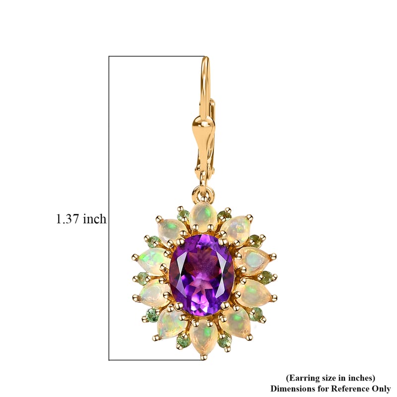 AAA Moroccan Amethyst and Multi Gemstone Floral Lever Back Earrings in 18K Vermeil Yellow Gold Over Sterling Silver 6.00 ctw