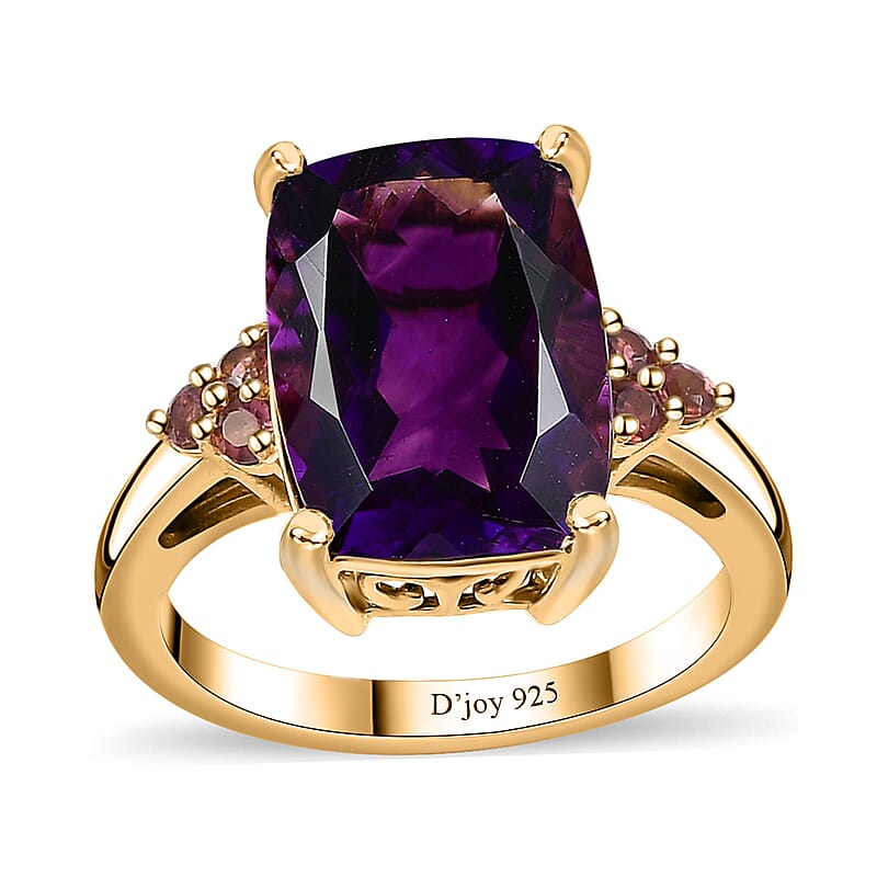 AAA Moroccan Amethyst and Ofiki Rubellite Ring in 18K Vermeil Yellow Gold Over Sterling Silver (Size 10.0) 6.75 ctw