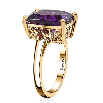AAA Moroccan Amethyst and Ofiki Rubellite Ring in 18K Vermeil Yellow Gold Over Sterling Silver (Size 10.0) 6.75 ctw