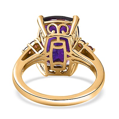 AAA Moroccan Amethyst and Ofiki Rubellite Ring in 18K Vermeil Yellow Gold Over Sterling Silver (Size 10.0) 6.75 ctw