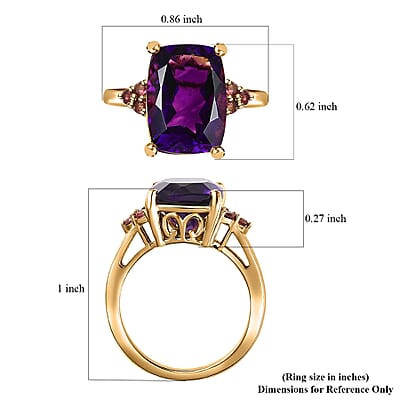 AAA Moroccan Amethyst and Ofiki Rubellite Ring in 18K Vermeil Yellow Gold Over Sterling Silver (Size 10.0) 6.75 ctw