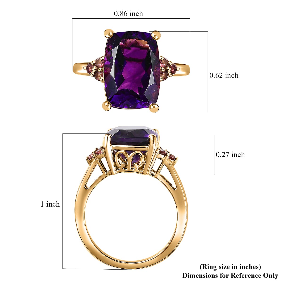 AAA Moroccan Amethyst and Ofiki Rubellite Ring in 18K Vermeil Yellow Gold Over Sterling Silver (Size 5.0) 6.75 ctw image number 5