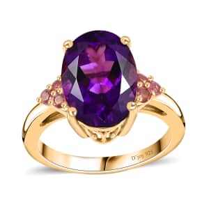 AAA Moroccan Amethyst and Ofiki Rubellite Ring in 18K Vermeil Yellow Gold Over Sterling Silver (Size 8.0) 6.25 ctw