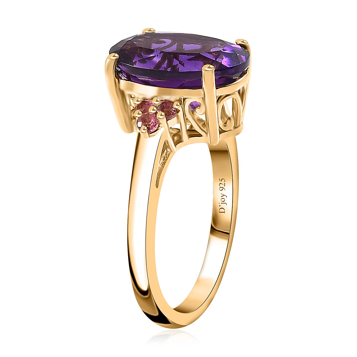 AAA Moroccan Amethyst and Ofiki Rubellite Ring in 18K Vermeil Yellow Gold Over Sterling Silver (Size 8.0) 6.25 ctw image number 3