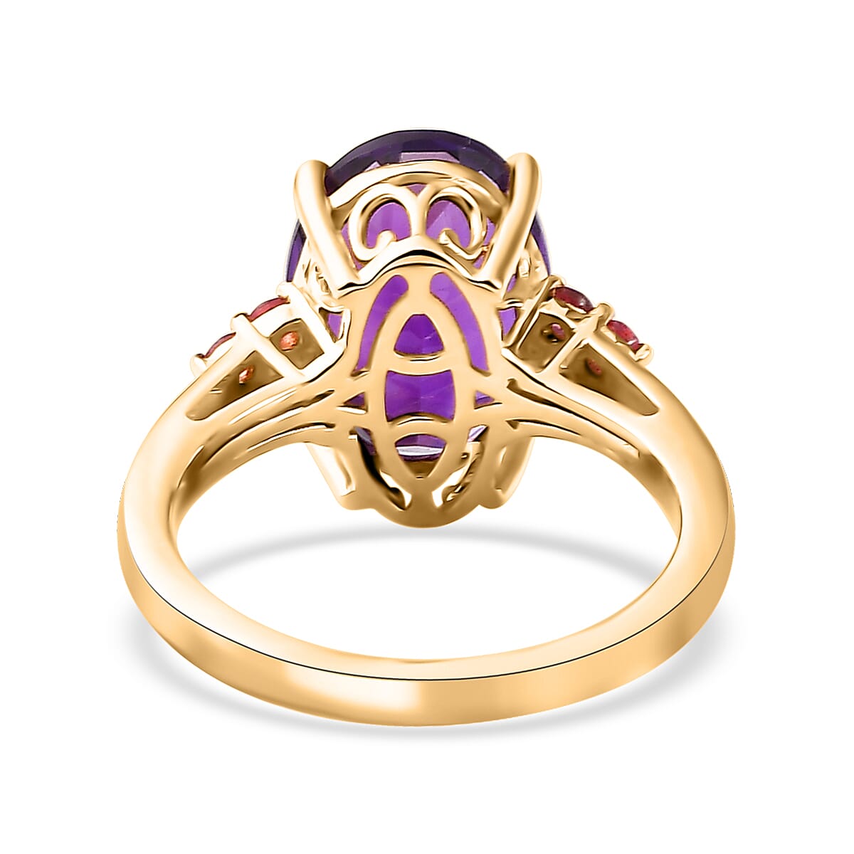AAA Moroccan Amethyst and Ofiki Rubellite Ring in 18K Vermeil Yellow Gold Over Sterling Silver (Size 8.0) 6.25 ctw image number 4