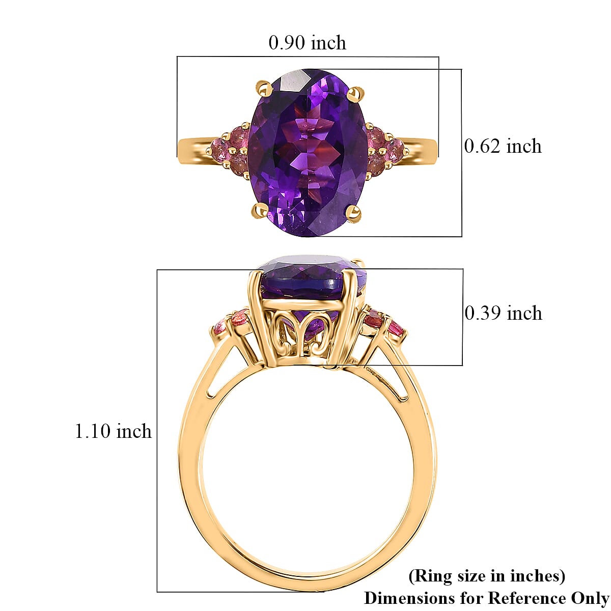 AAA Moroccan Amethyst and Ofiki Rubellite Ring in 18K Vermeil Yellow Gold Over Sterling Silver (Size 8.0) 6.25 ctw image number 5