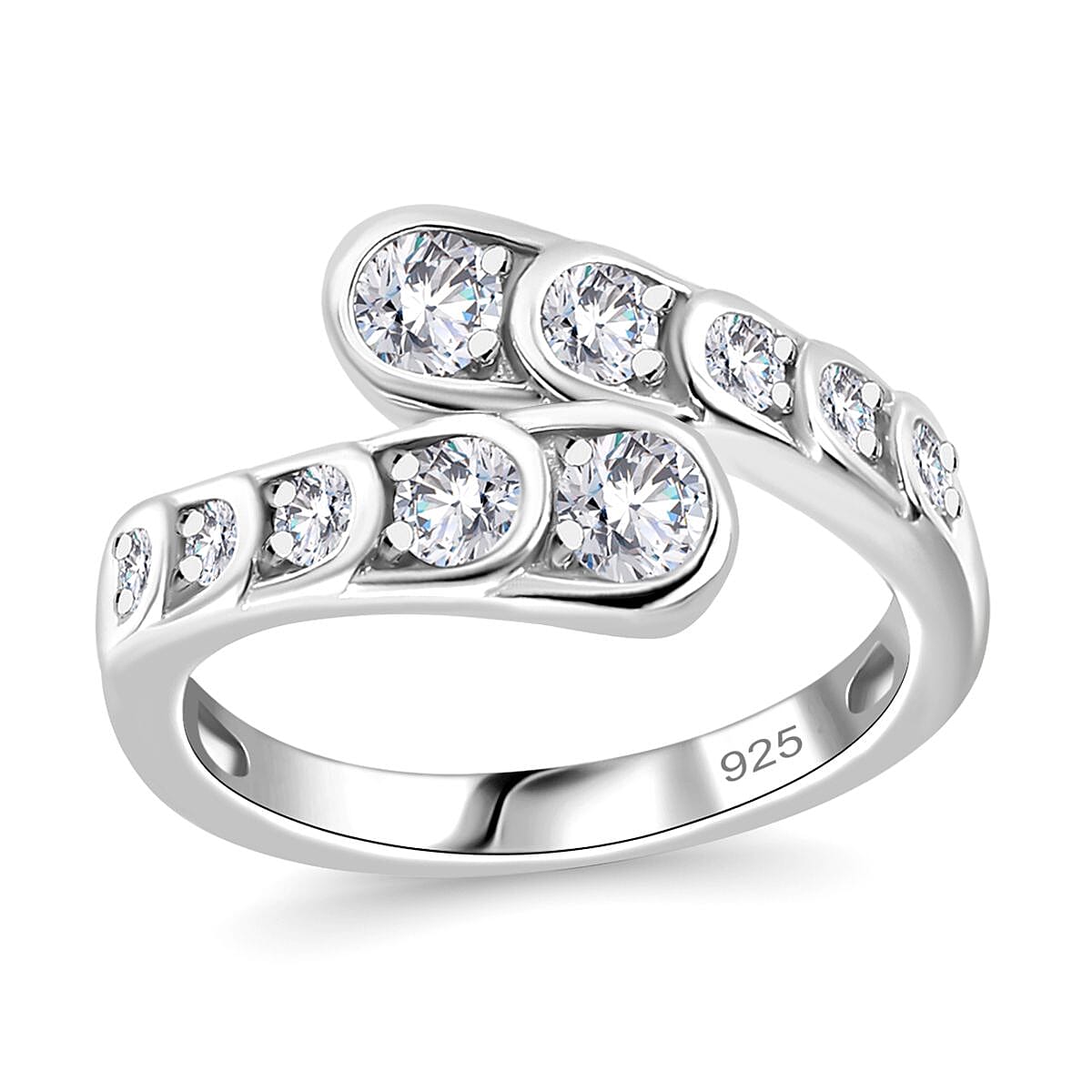 Moissanite Ring in Rhodium Over Sterling Silver (Size 8.0) 0.80 ctw