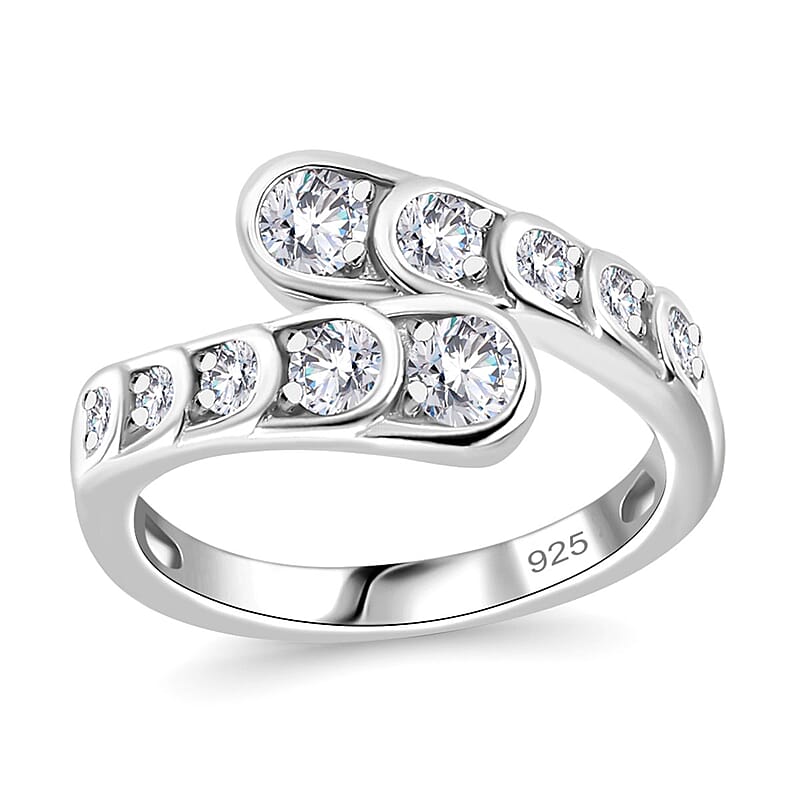 Moissanite Ring in Rhodium Over Sterling Silver (Size 8.0) 0.80 ctw