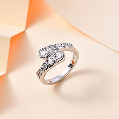 Moissanite Ring in Rhodium Over Sterling Silver (Size 8.0) 0.80 ctw