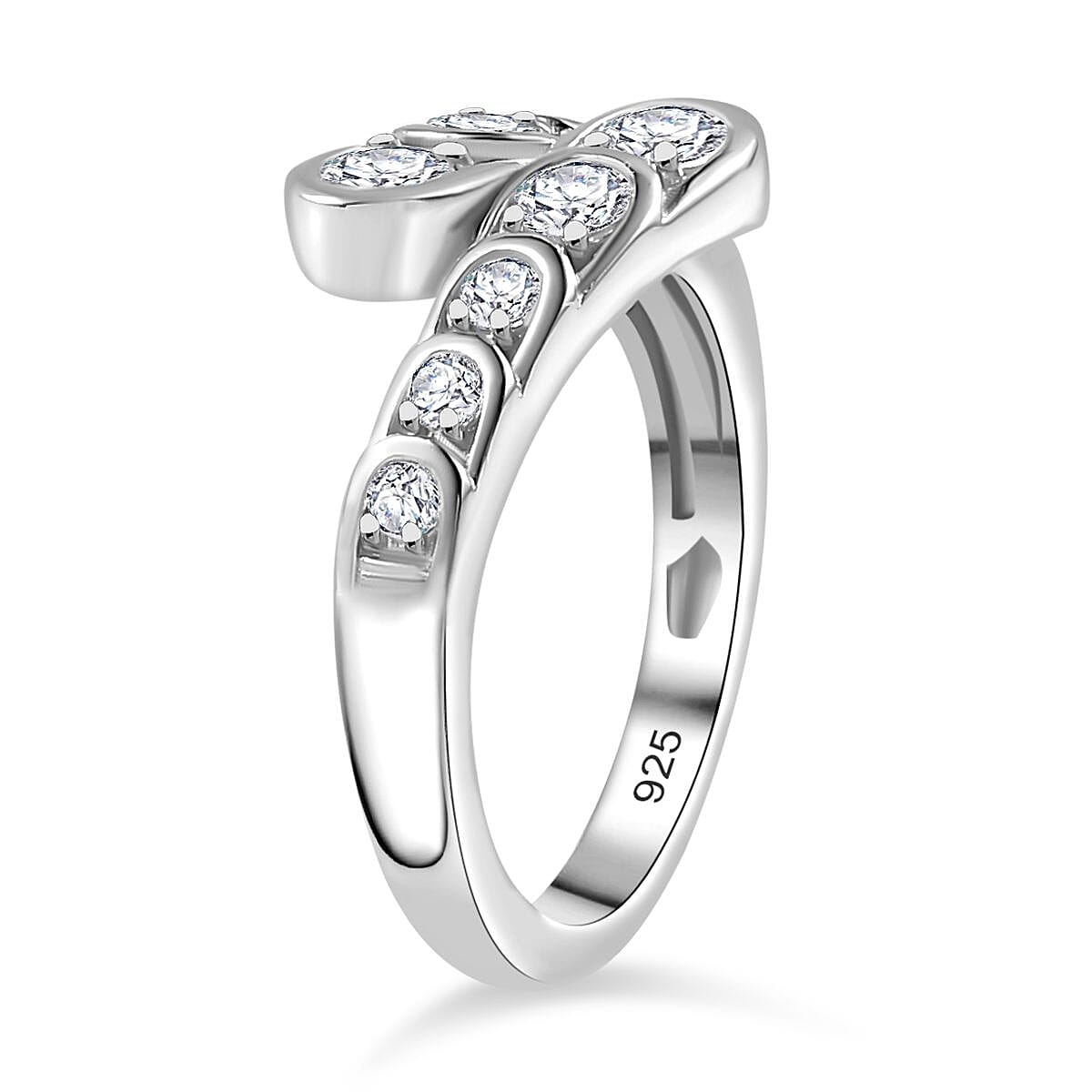 Moissanite Ring in Rhodium Over Sterling Silver (Size 8.0) 0.80 ctw
