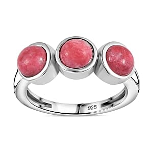 Premium Thulite 1.80 ctw 3 Stone Ring in Rhodium Over Sterling Silver (Size 6.5)
