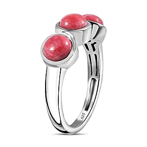 Premium Thulite 1.80 ctw 3 Stone Ring in Rhodium Over Sterling Silver (Size 6.5)