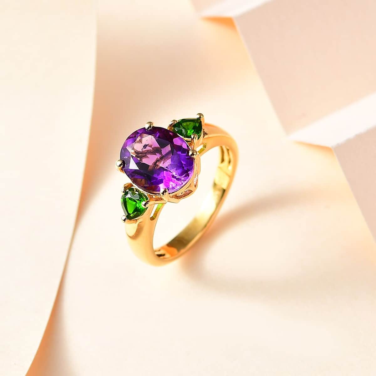 Premium Moroccan Amethyst and Chrome Diopside Ring in Vermeil Yellow Gold Over Sterling Silver 3.85 ctw image number 1