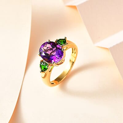 Premium Moroccan Amethyst and Chrome Diopside Ring in 18K Vermeil Yellow Gold Over Sterling Silver (Size 10.0) 3.85 ctw