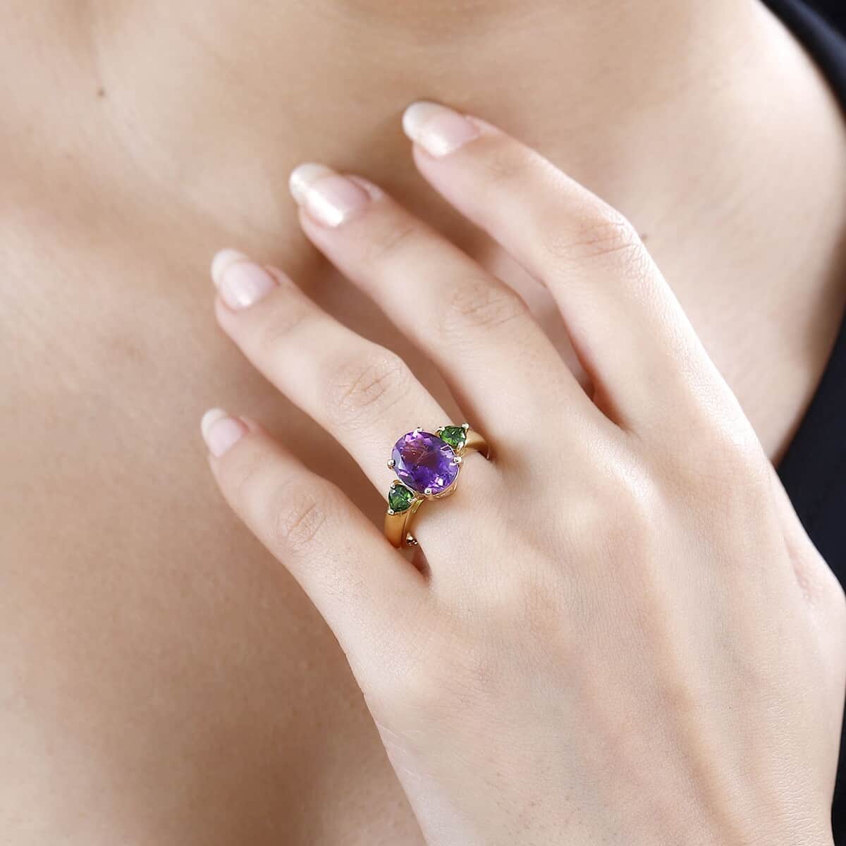 Premium Moroccan Amethyst and Chrome Diopside Ring in Vermeil Yellow Gold Over Sterling Silver 3.85 ctw image number 2