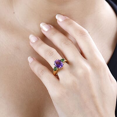 Premium Moroccan Amethyst and Chrome Diopside Ring in 18K Vermeil Yellow Gold Over Sterling Silver (Size 10.0) 3.85 ctw
