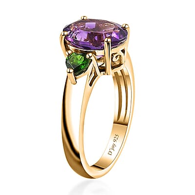 Premium Moroccan Amethyst and Chrome Diopside Ring in 18K Vermeil Yellow Gold Over Sterling Silver (Size 10.0) 3.85 ctw
