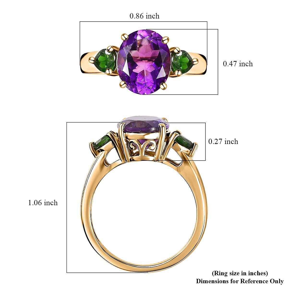 Premium Moroccan Amethyst and Chrome Diopside Ring in 18K Vermeil Yellow Gold Over Sterling Silver (Size 10.0) 3.85 ctw