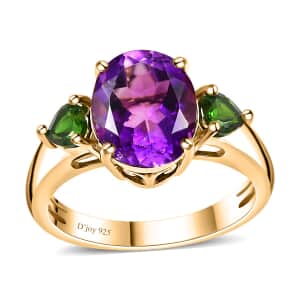 Premium Moroccan Amethyst and Chrome Diopside Ring in 18K Vermeil Yellow Gold Over Sterling Silver (Size 6.0) 3.85 ctw