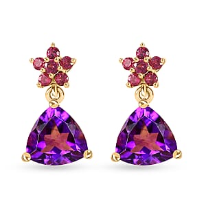 Premium Moroccan Amethyst and Orissa Rhodolite Garnet Earrings in 18K Vermeil Yellow Gold Over Sterling Silver 3.80 ctw