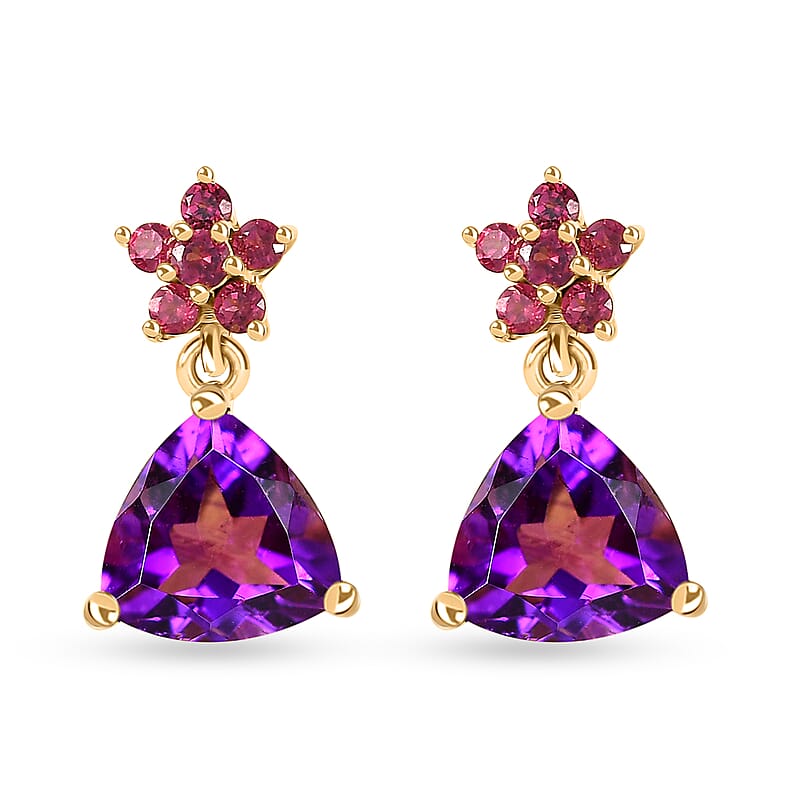 Premium Moroccan Amethyst and Orissa Rhodolite Garnet Earrings in 18K Vermeil Yellow Gold Over Sterling Silver 3.80 ctw