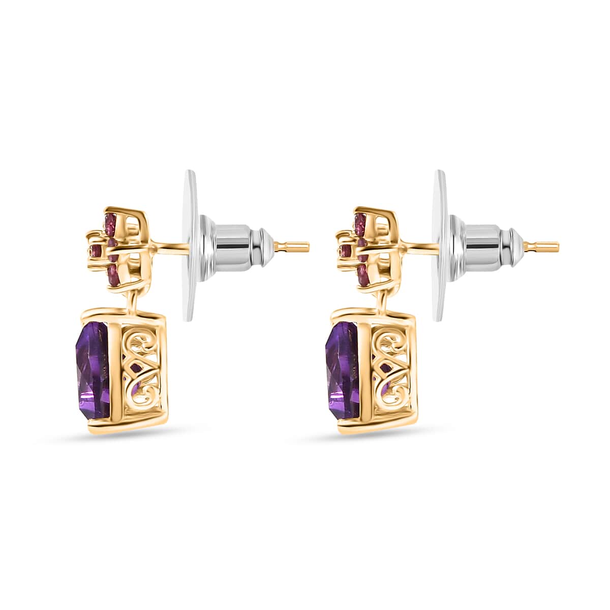 Premium Moroccan Amethyst and Orissa Rhodolite Garnet Earrings in 18K Vermeil Yellow Gold Over Sterling Silver 3.80 ctw image number 3