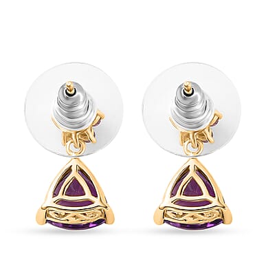 Premium Moroccan Amethyst and Orissa Rhodolite Garnet Earrings in 18K Vermeil Yellow Gold Over Sterling Silver 3.80 ctw