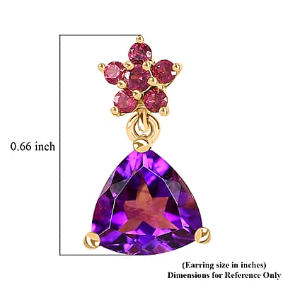 Premium Moroccan Amethyst and Orissa Rhodolite Garnet Earrings in 18K Vermeil Yellow Gold Over Sterling Silver 3.80 ctw