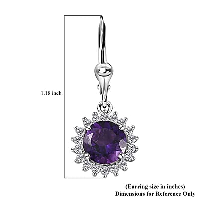 Premium Moroccan Amethyst and White Zircon Lever Back Earrings in Rhodium Over Sterling Silver 4.35 ctw
